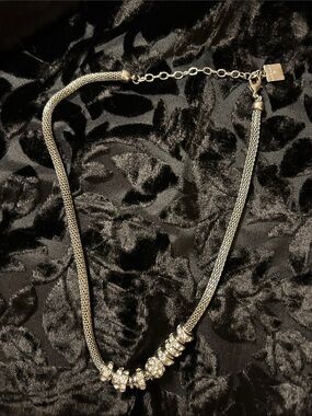 Anne Klein Silver Mesh Necklace with Crystal Rondelle Accents